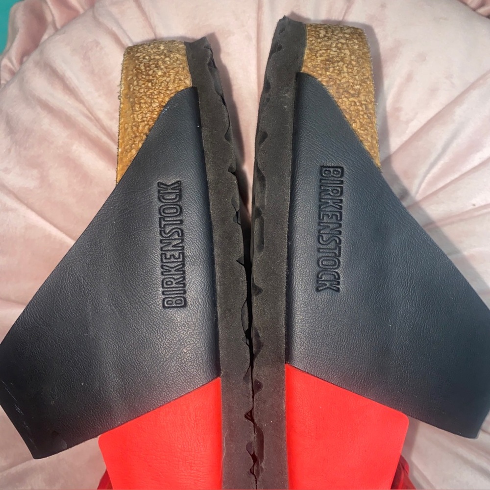Birkenstock Two-Tone Black and Red Slide Sandals - Picture 3 of 5
